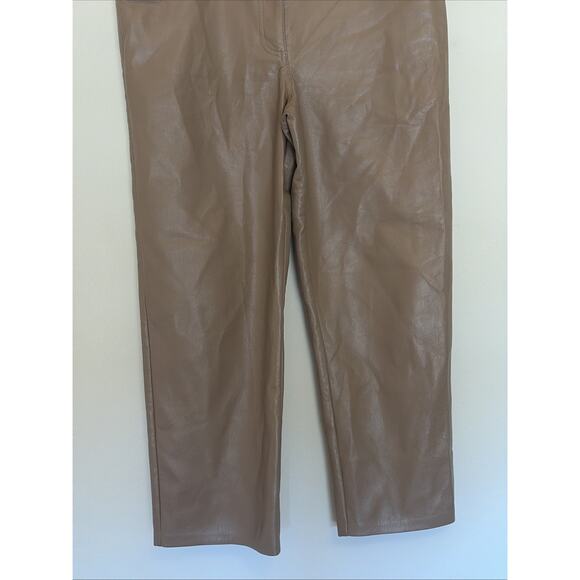 WILFRED Brown Tan The Melina Pant High-Waisted Vegan Leather Pants Womens 14 - Picture 3 of 10